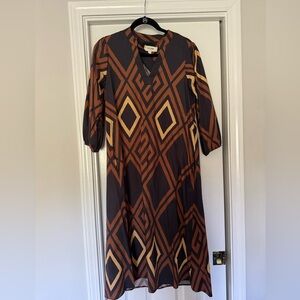 100% cotton geometric print a-line dress